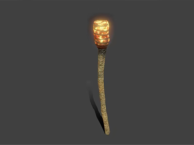Classic Burning Torch With Natural Wooden Handle And Bright Flaming Top Design 3d model