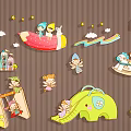 Kids Cartoon Wall Decor with Children Figures Animal Shapes Castle House Sun Cloud Rainbow Stars