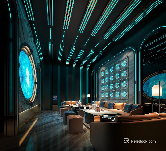 Modern Entertainment Room Interior With Sofa Seating Coffee Table And Decorative Lighting 3d model