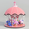 Pink Canopy Carousel Play Equipment With Unicorn Shaped Seats And White Railings