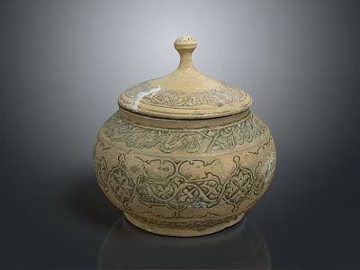 Antique Pottery Jar With Lid And Intricate Decorative Patterns Design 3d model