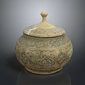 Antique Pottery Jar With Lid And Intricate Decorative Patterns Design 3d model