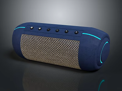 Portable Blue Bluetooth Speaker Featuring Mesh Front Panel Control Buttons And Blue LED Light Strip 3d model