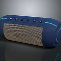 Portable Blue Bluetooth Speaker Featuring Mesh Front Panel Control Buttons And Blue LED Light Strip