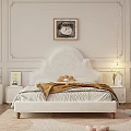 Modern White Double Bed With Upholstered Headboard Bedside Tables Lamps And Wall Art