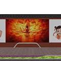 Scenic Mural Wall With Colorful Figures Animal Paintings Benches People Activities Nearby Red Brick Ground