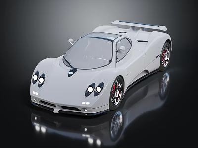 Sleek White Sports Car With Aerodynamic Design Red Rims And Rear Spoiler 3d model