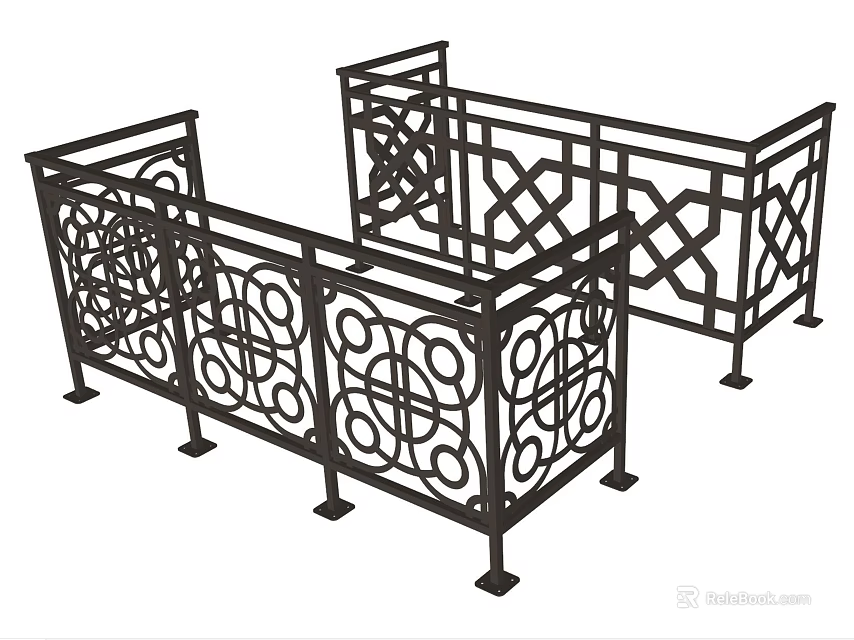 Black Iron Decorative Fence With Intricate Hollow Patterns For Outdoor Use 3d model 