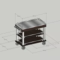 Multi Tier Rolling Utility Cart With Metal Top And Wooden Shelves With Detailed Dimension Specifications