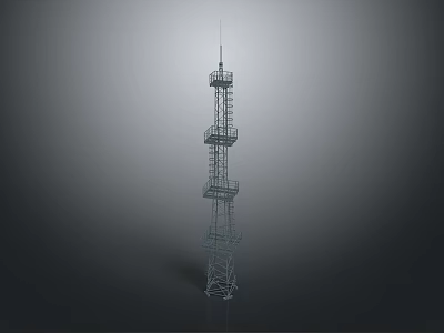 Tall Metal Communication Tower With Complex Structure And Multiple Platforms On Gray Background 3d model