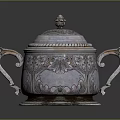 Vintage Silver Lidded Electric Appliance With Decorative Handles And Ornate Patterns