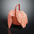 Stylish Wicker Picnic Basket With Red And White Checkered Cloth And Handle