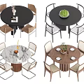 Assorted Round Dining Table Sets With Diverse Tops And Matching Chairs 3d model