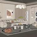Warm Modern Living Room Interior With Beige Sofa Round Coffee Table And Curved Rug