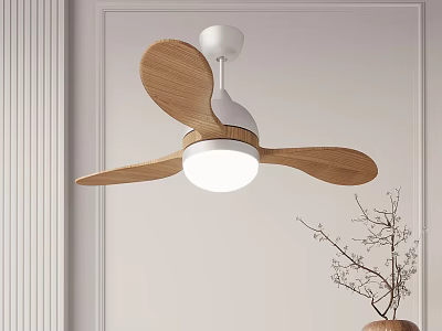 Modern Ceiling Fan Light With Wooden Blades White Base And Decorative Branch 3d model