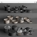 Various Colored Lidded Cookware Set Including Nonstick Pots And Pans