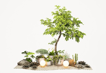 Modern plant potted landscape modeling tree flower mirror green plant pile 3d model