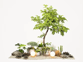 Modern plant potted landscape modeling tree flower mirror green plant pile 3d model