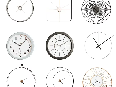 Modern Wall Clocks With Different Shapes And Minimalist Design Styles 3d model