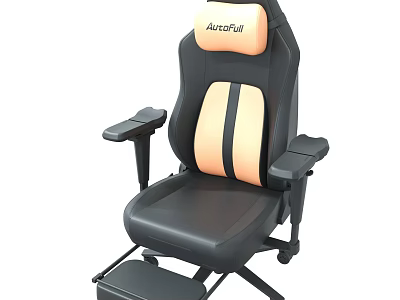 AutoFull Gaming Chair With Black Orange Leather Design And Adjustable Footrest 3d model