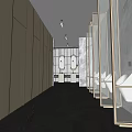 Spacious Modern Luxury Public Toilet With Wooden Cabinets Marble Walls Gold Partitions Washbasins And Mirrors