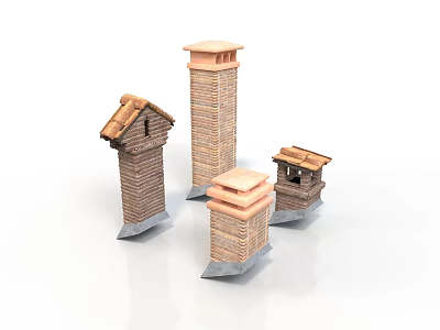 Brick Chimney Models In Various Designs With Decorative Tops And Bases 3d model