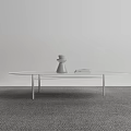 White Oval Perforated Coffee Table With Gray Vase And Square Object On Gray Carpet 3d model