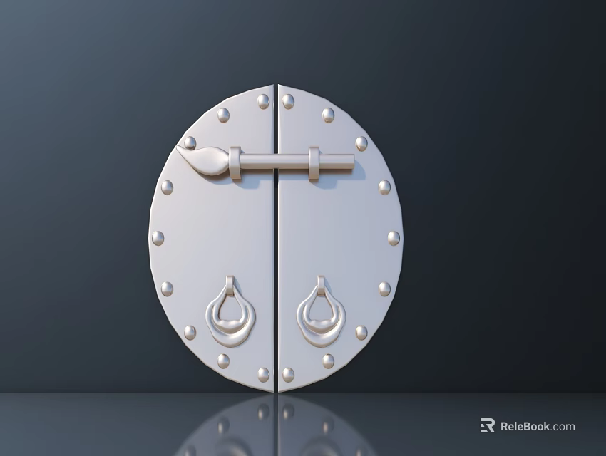 Modern Silver Decorative Door Handles On Circular Double Doors With Rivets 3d model 