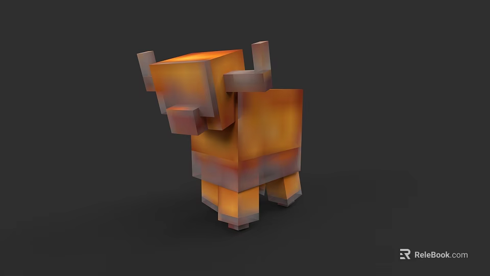 Pixelated 3D Buffalo Model With Orange Brown Cubic Design And Low Poly Style 3d model 