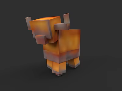 Pixelated 3D Buffalo Model With Orange Brown Cubic Design And Low Poly Style 3d model