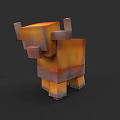 Pixelated 3D Buffalo Model With Orange Brown Cubic Design And Low Poly Style