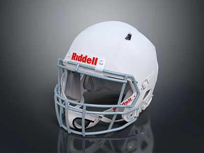 White Riddell Football Helmet With Protective Facemask And Sports Equipment Design 3d model