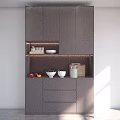 Modern Gray Sideboard With LED Lighting Open Shelf Drawers And Decorative Items 3d model