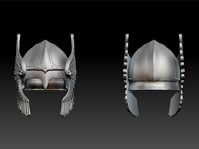Vintage Silver Metallic Medieval Helmets Headwear With Ornate Wings And Striped Edges 3d model
