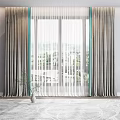 Gray Curtains With Green Trim And Sheer Panels For Scenic Window View Decor