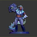 3D Game Fantasy Character With White Hair Dragon Accessory Blue Purple Glowing Base
