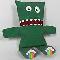 Green Cute Cartoon Pillow With Big Eyes Sharp Teeth Cloud And Rainbow Design