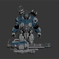 Blue Mechanical Armored Character With Heavy Duty Armor And Massive Gun