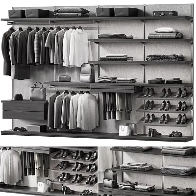 Modern Organized Closet Interior Design With Hanging Clothes Folded Garments Shoes And Shelves 3d model