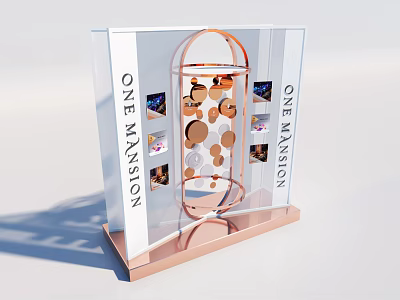 Instagrammable Photo Spot at One Mansion with Transparent Display Circular Structure and Rose Gold Base 3d model