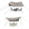 Portable Camping Tent Setup With Hammocks And Outdoor Table Chairs 3d model