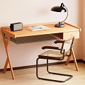 Cozy Wooden Desk Setup With Open Book Radio Desk Lamp And Chair