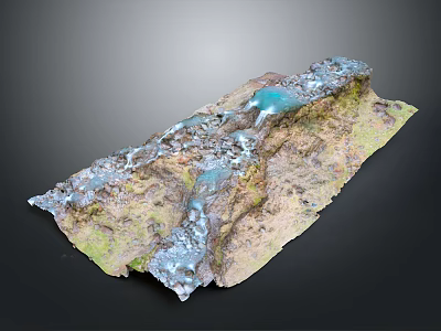 Detailed Terrain Model Featuring Mountainous Landscape Flowing River And Green Vegetation 3d model