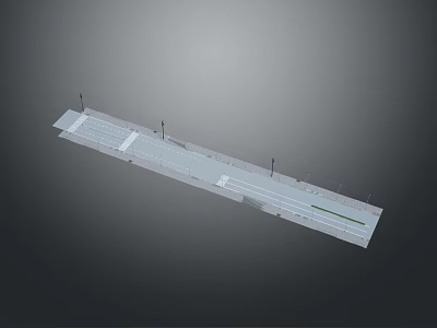 Urban Footpath Structure With Street Lamps Paving Tiles And Green Belt 3d model