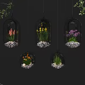 Decorative Glass Hanging Planters With Colorful Flowers Pebbles And Green Leaves