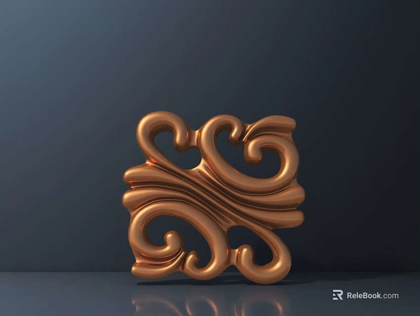 Metallic Copper Decorative Object With Intricate Curved Swirls On Dark Background 3d model 