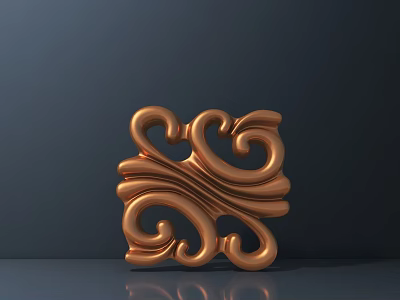 Metallic Copper Decorative Object With Intricate Curved Swirls On Dark Background 3d model