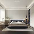 Modern Bedroom Interior With Comfortable Bed Wardrobe Study Desk And Pendant Light 3d model