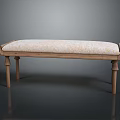 Wooden Bench With Upholstered Patterned Seat And Curved Wooden Legs Design
