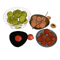Different Bowls Of Fresh Assorted Fruits With Green Apples Apricots Pomegranates And Red Apples